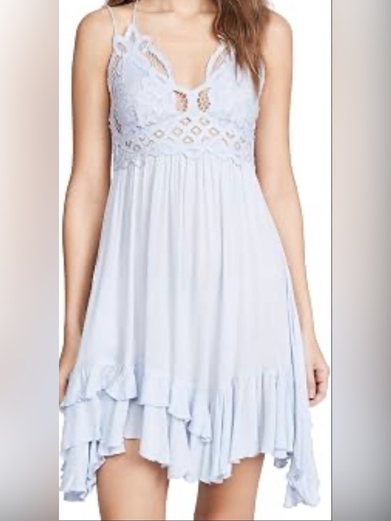 Free People Dresses & Skirts - Free People Light Blue Lace-Trim Mini Dress